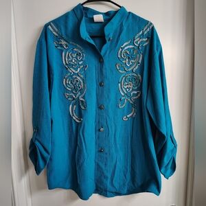Elegant Blue Embroidered Blouse